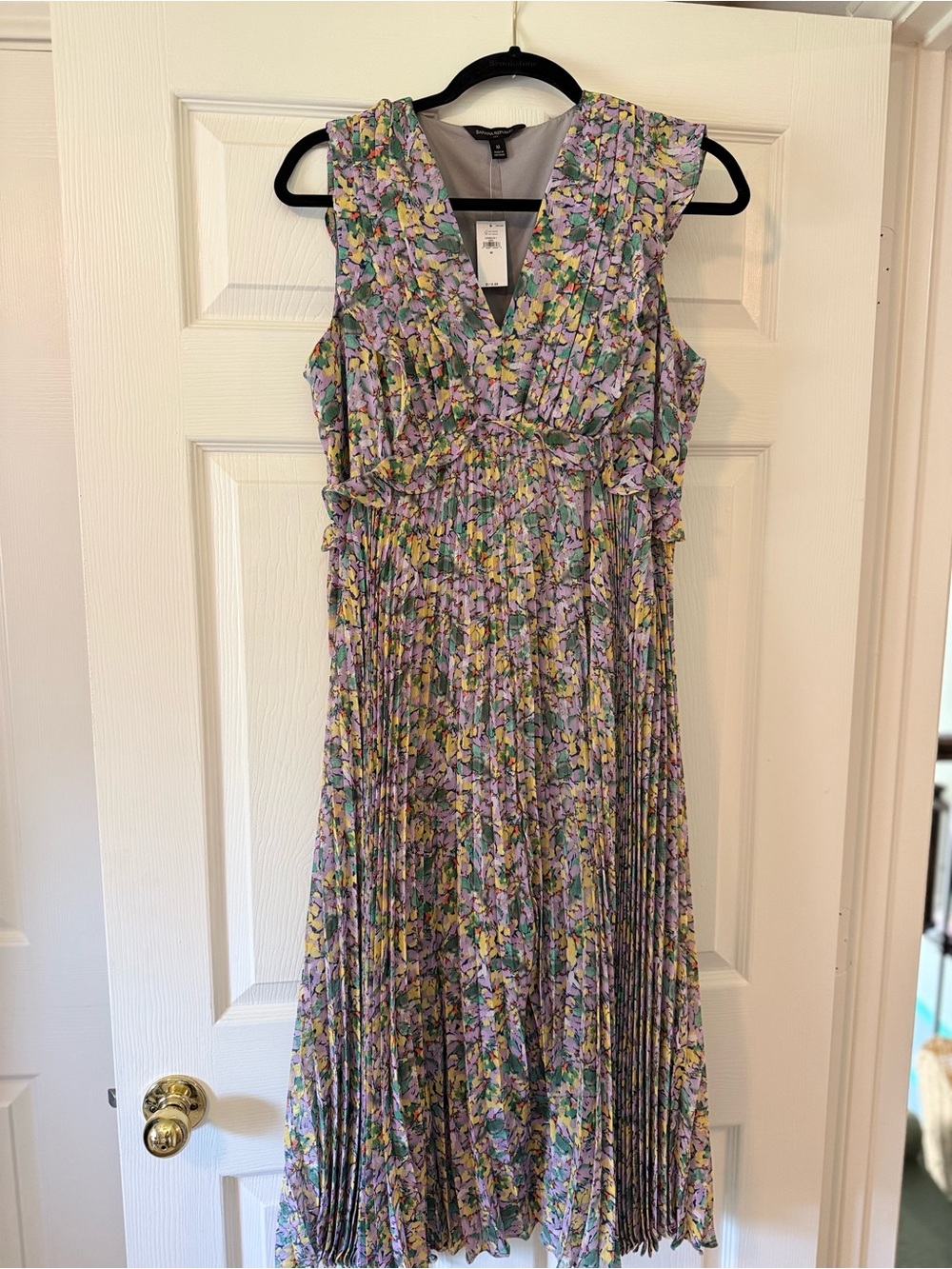 Banana Republic Lavender Floral Pleated V-Neck Dress
